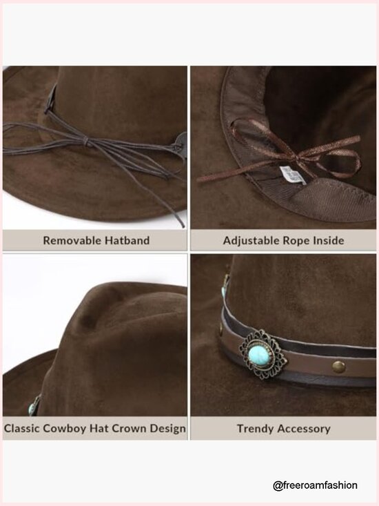 Wide Brim Felt Cowboy Hat with Adjustable Strap main image 5